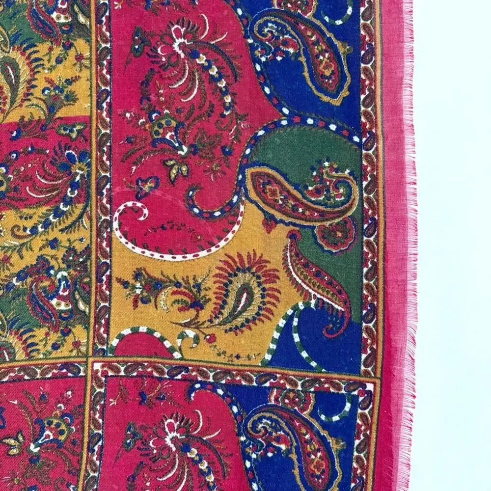 VTG Italian Square Scarf Set Paisley Floral Burgundy Gold Academia Preppy